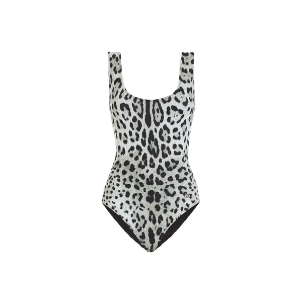 Leopard-print one-piece racing swimsuit