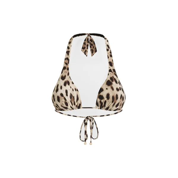 Leopard-print padded triangle bikini top