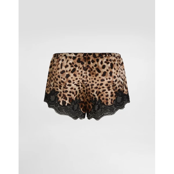 Dolce & Gabbana Leopard-print satin lingerie shorts with lace detailing, view 2