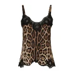 Dolce & Gabbana Leopard-print satin lingerie-style top with lace detailing