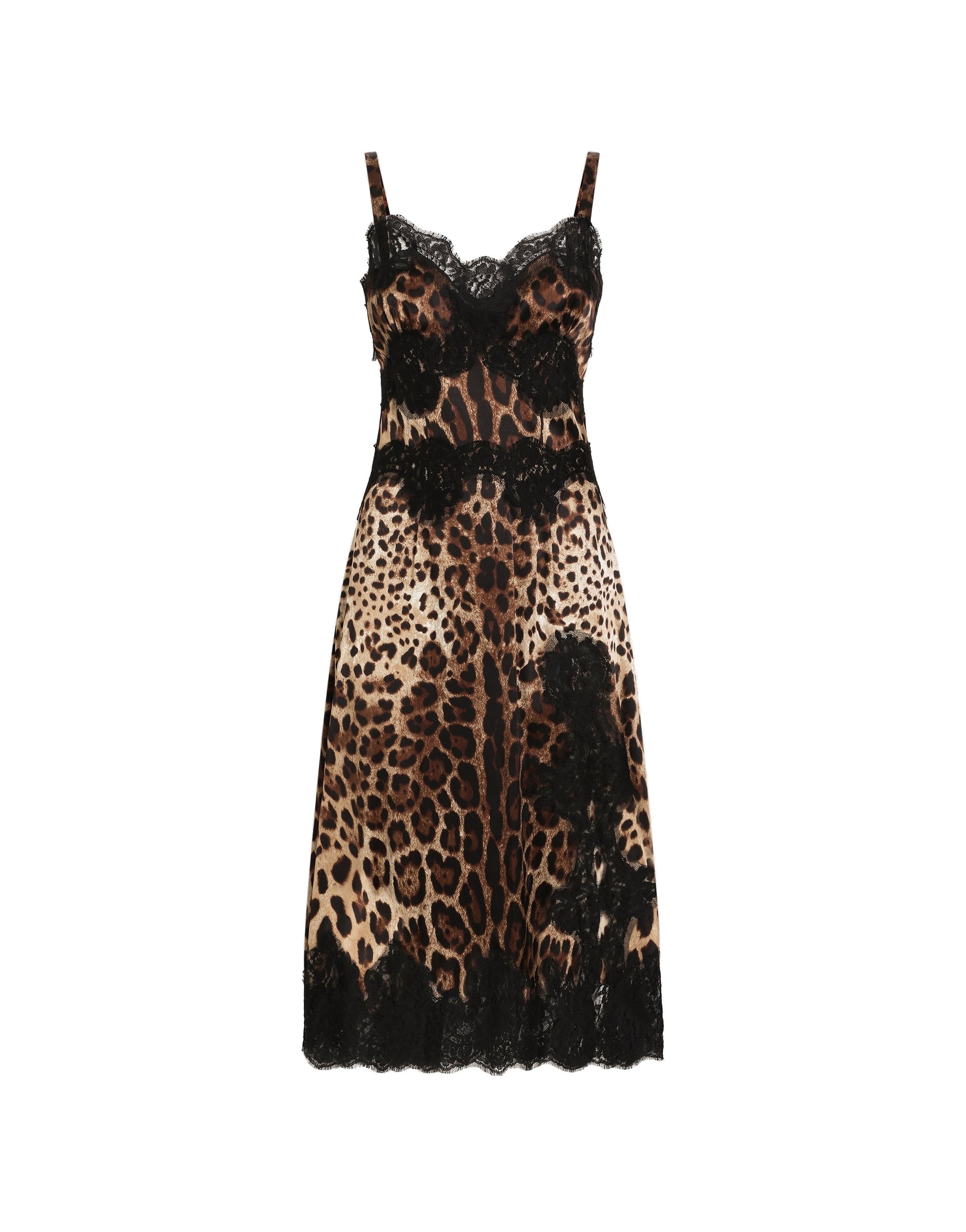 Dolce & Gabbana Leopard-print satin midi lingerie-style dress with lace trims