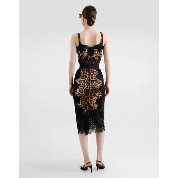 Dolce & Gabbana Leopard-print satin midi skirt with lace inserts, view 3