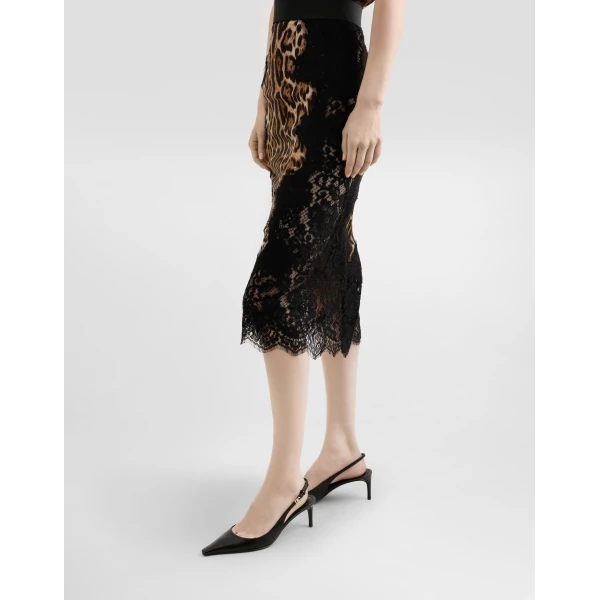 Dolce & Gabbana Leopard-print satin midi skirt with lace inserts, view 4