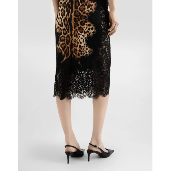 Dolce & Gabbana Leopard-print satin midi skirt with lace inserts, view 5