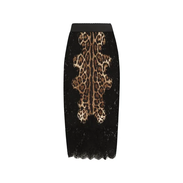 Dolce & Gabbana Leopard-print satin midi skirt with lace inserts
