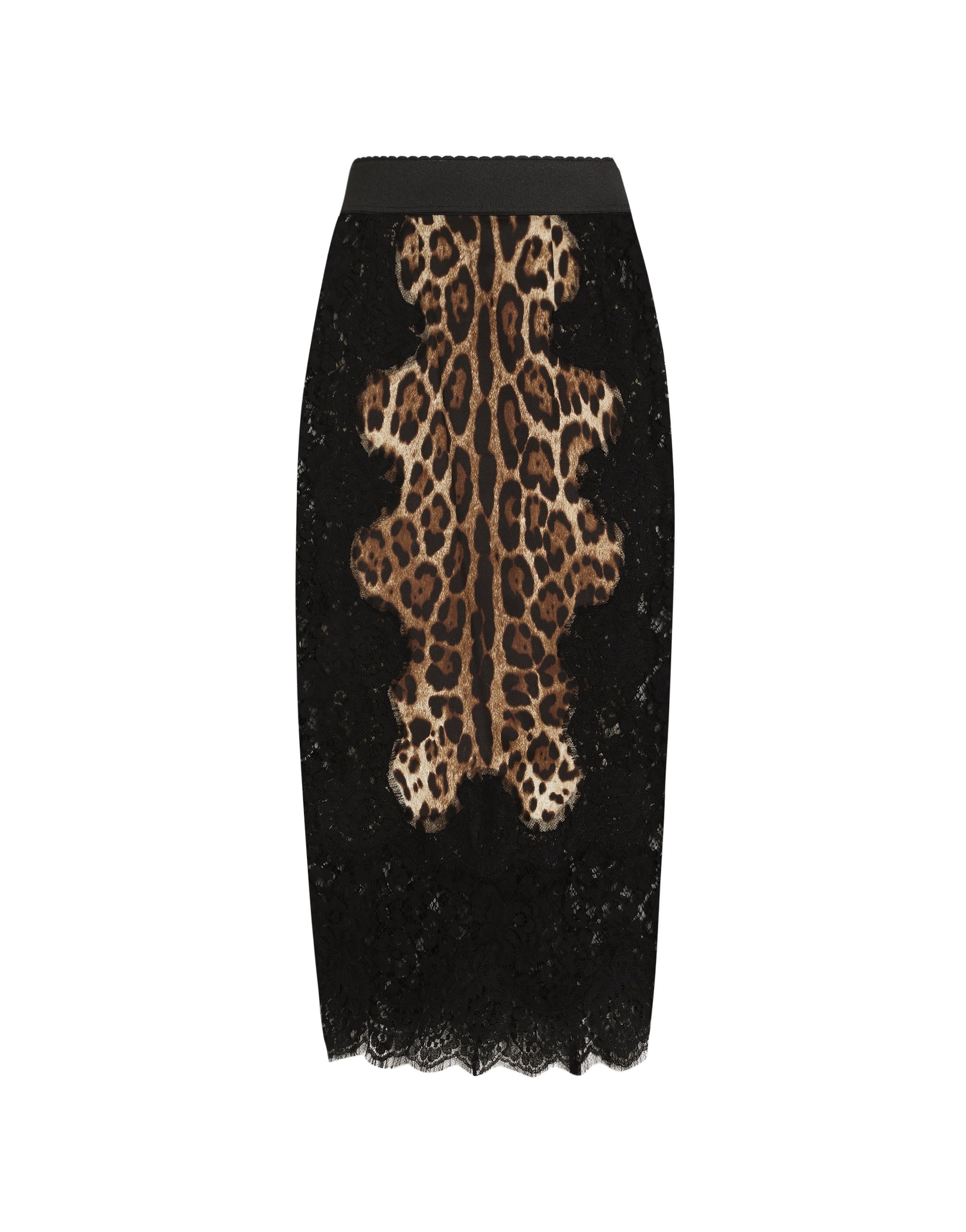 Dolce & Gabbana Leopard-print satin midi skirt with lace inserts