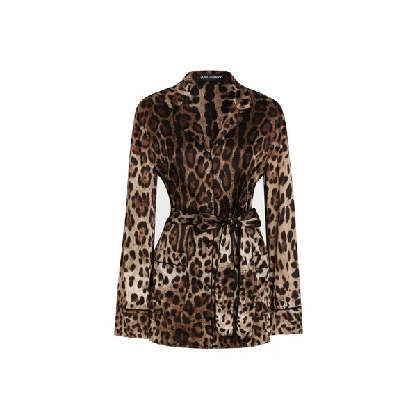 Dolce & Gabbana Leopard-print satin pajama shirt with belt