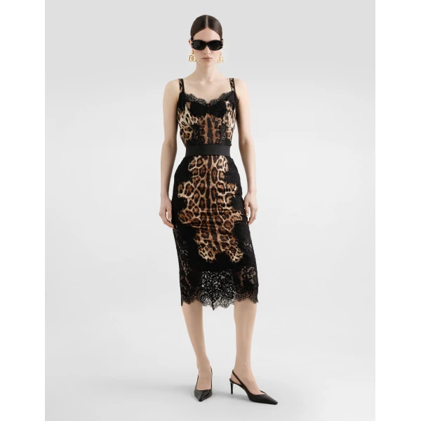 Dolce & Gabbana Leopard-print satin top with lace inlay, view 2