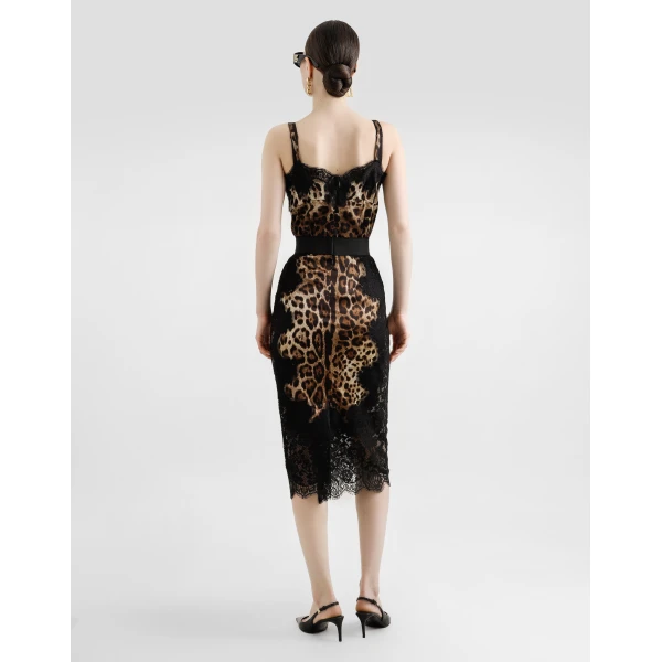 Dolce & Gabbana Leopard-print satin top with lace inlay, view 3