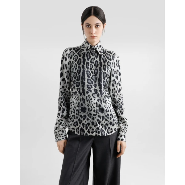 Dolce & Gabbana Leopard-print silk satin shirt, view 4