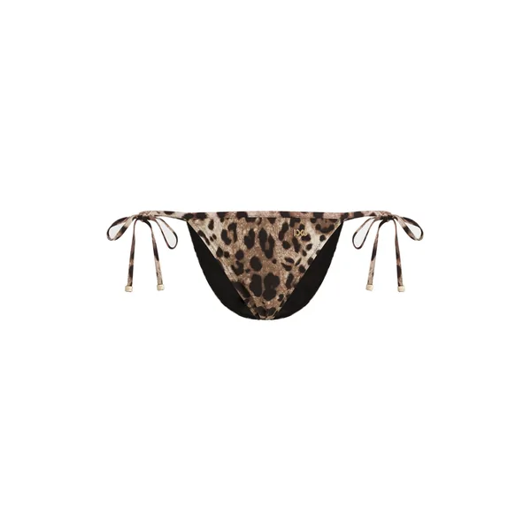 Leopard-print string bikini bottoms