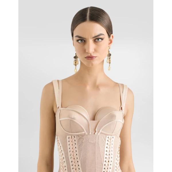 Dolce & Gabbana Light tulle calf-length slip dress with corset details, view 4
