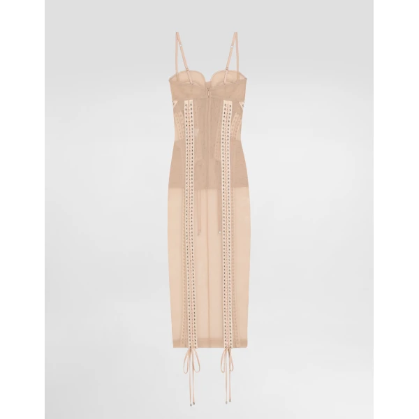 Dolce & Gabbana Light tulle calf-length slip dress with corset details, view 5