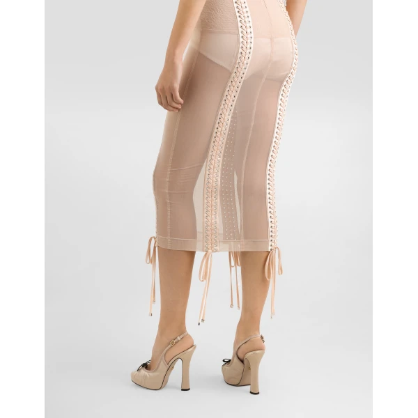 Dolce & Gabbana Light tulle calf-length slip dress with corset details, view 6