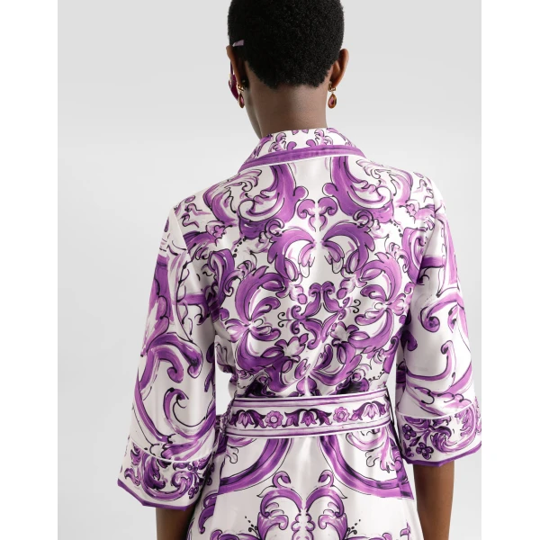 Dolce & Gabbana Long Majolica-print silk dressing robe, view 5