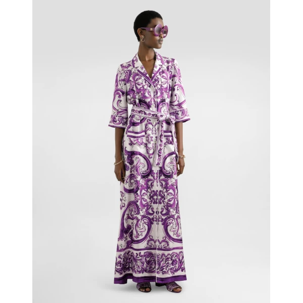 Dolce & Gabbana Long Majolica-print silk dressing robe, view 6