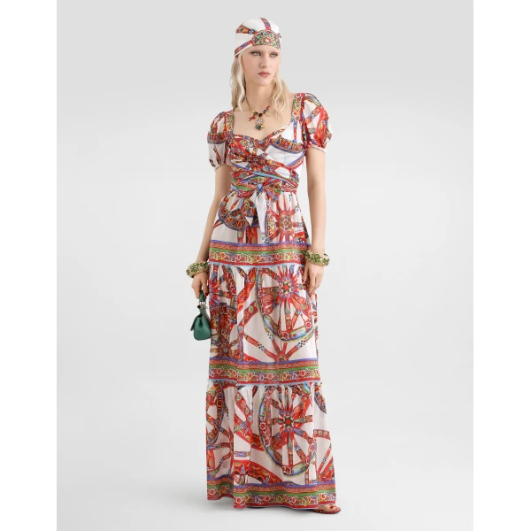 Dolce & Gabbana Long batiste dress with carretto-print, view 2