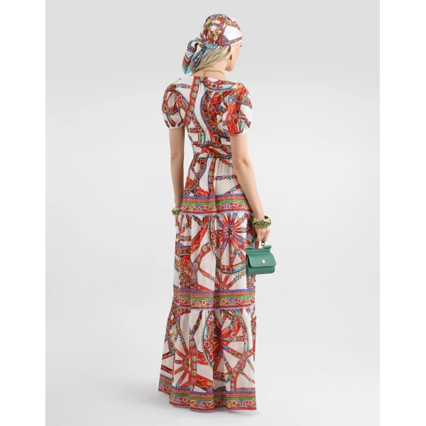 Dolce & Gabbana Long batiste dress with carretto-print, view 3