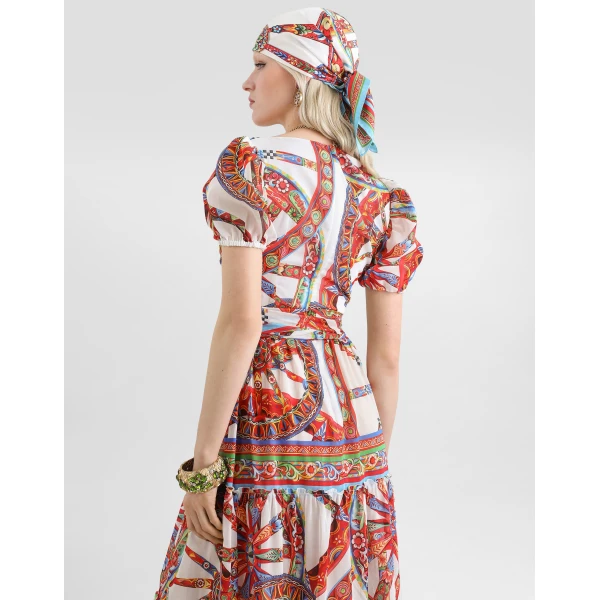 Dolce & Gabbana Long batiste dress with carretto-print, view 5