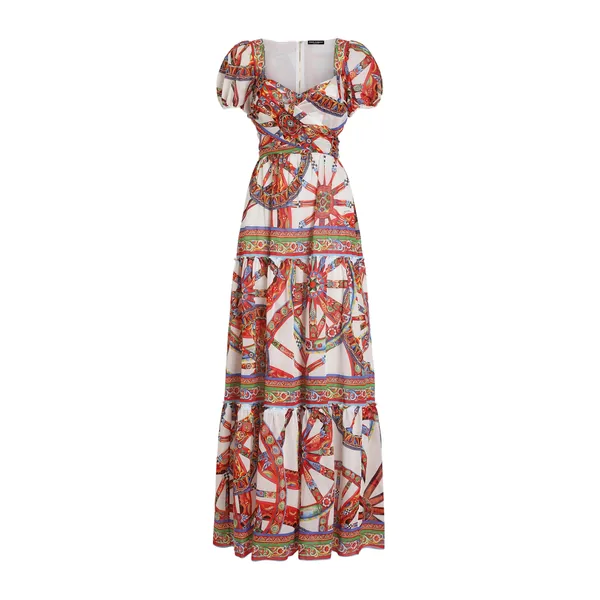 Dolce & Gabbana Long batiste dress with carretto-print