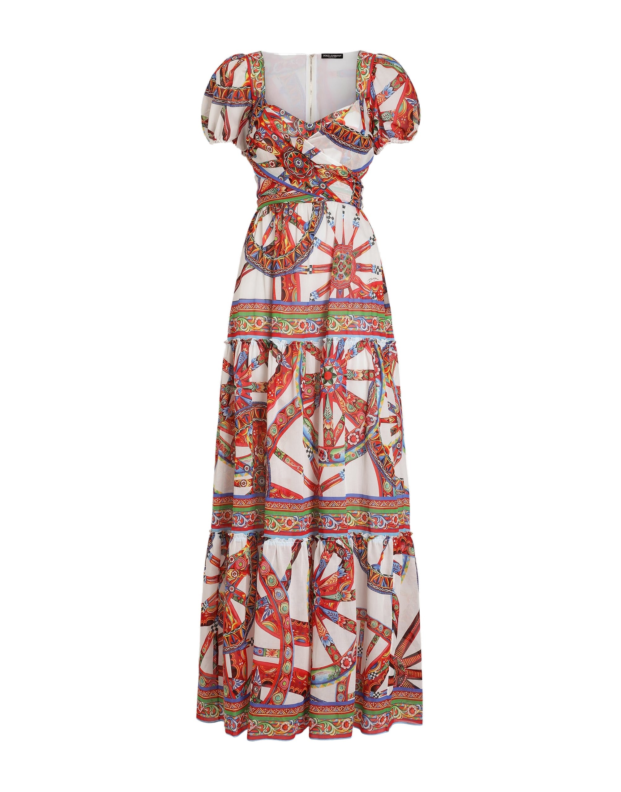 Dolce & Gabbana Long batiste dress with carretto-print