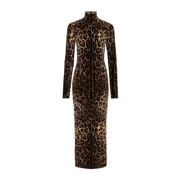Dolce & Gabbana Long chenille dress with jacquard leopard design