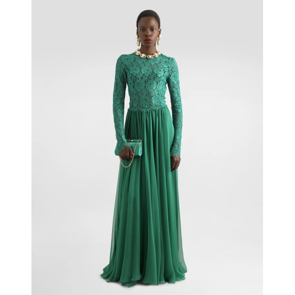 Dolce & Gabbana Long chiffon and lace dress, view 2