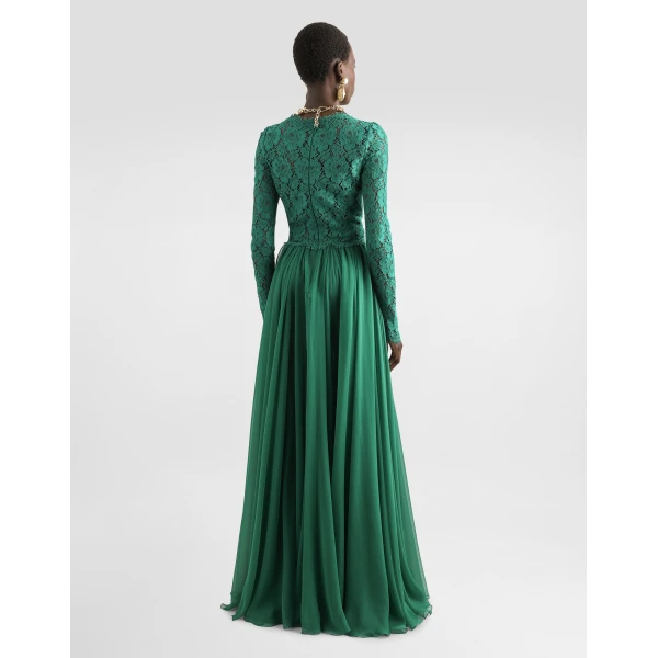 Dolce & Gabbana Long chiffon and lace dress, view 3