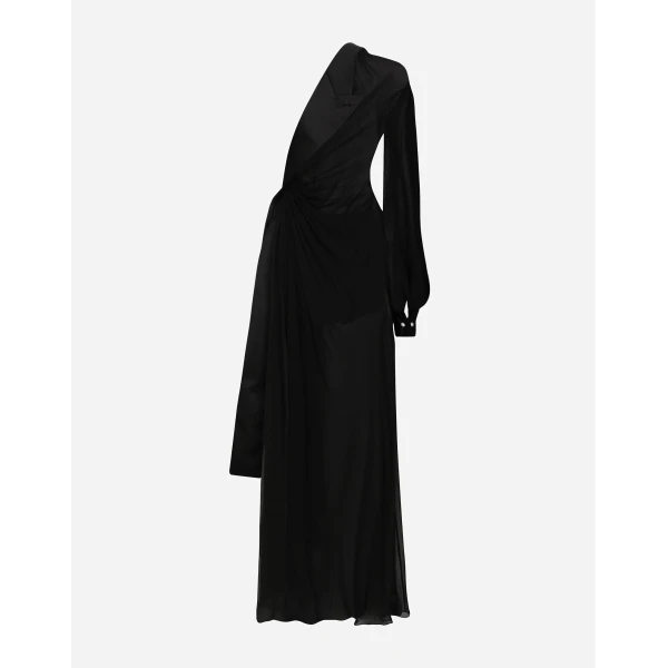 Dolce & Gabbana Long chiffon one-shoulder dress, view 2