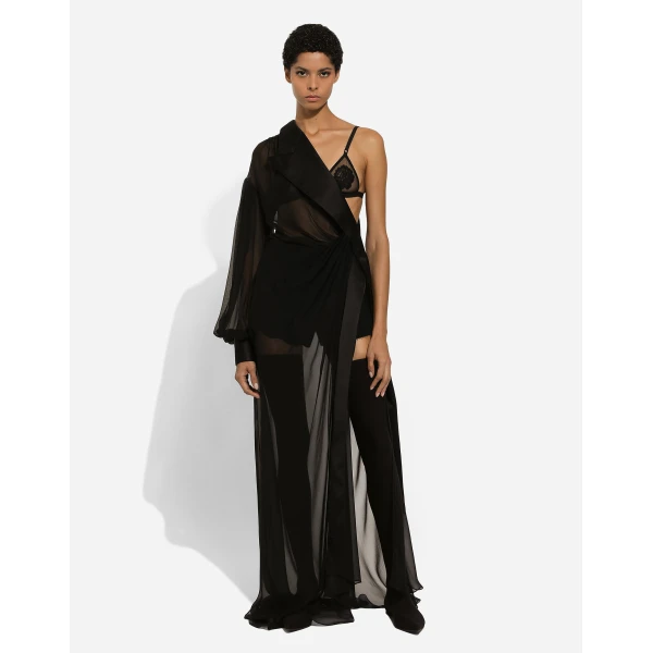 Dolce & Gabbana Long chiffon one-shoulder dress, view 3