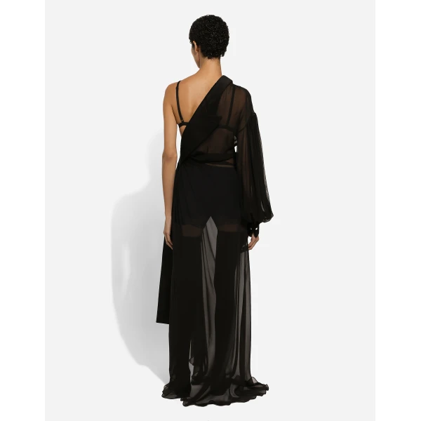 Dolce & Gabbana Long chiffon one-shoulder dress, view 4