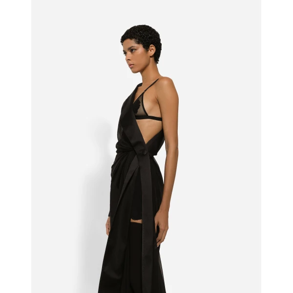 Dolce & Gabbana Long chiffon one-shoulder dress, view 5