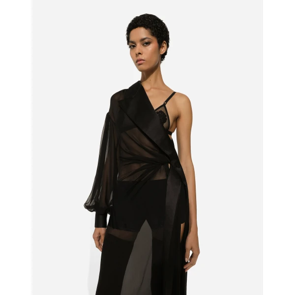 Dolce & Gabbana Long chiffon one-shoulder dress, view 6