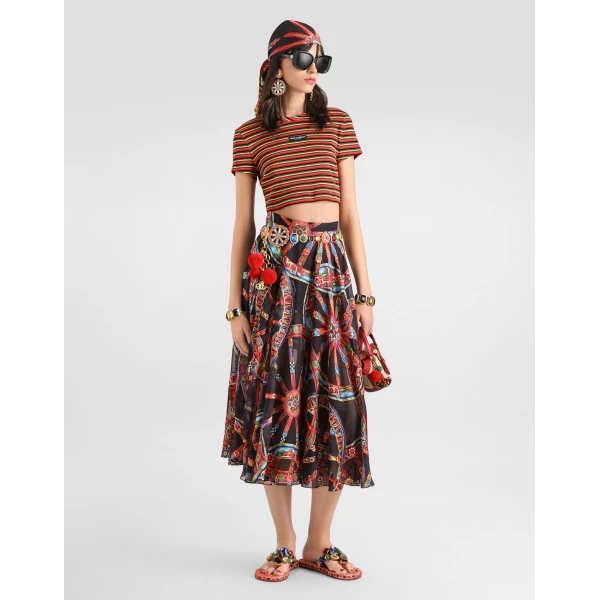 Dolce & Gabbana Long circle skirt in carretto-print devoré twill, view 2