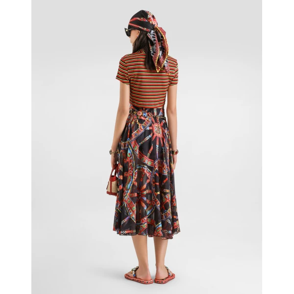 Dolce & Gabbana Long circle skirt in carretto-print devoré twill, view 3