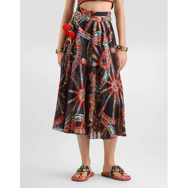 Dolce & Gabbana Long circle skirt in carretto-print devoré twill, view 4