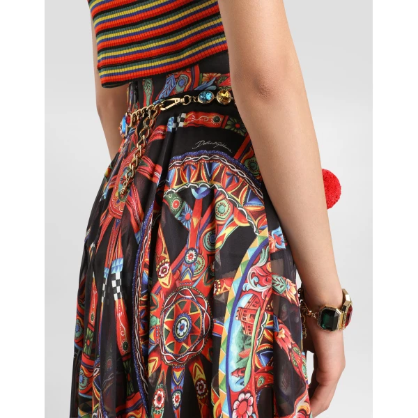 Dolce & Gabbana Long circle skirt in carretto-print devoré twill, view 5