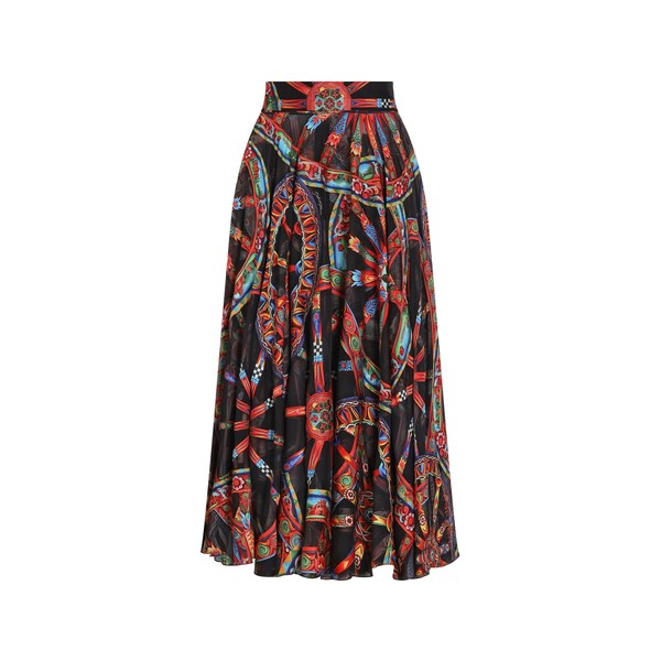 Dolce & Gabbana Long circle skirt in carretto-print devoré twill