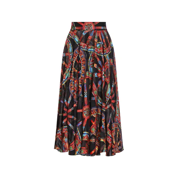 Dolce & Gabbana Long circle skirt in carretto-print devoré twill
