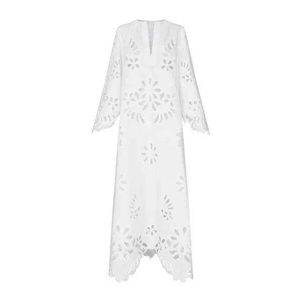 Long cotton caftan with cut-out detailing