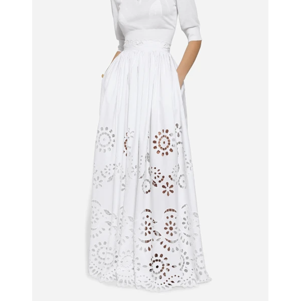 Dolce & Gabbana Long cotton circle skirt with cut-out detailing, view 4