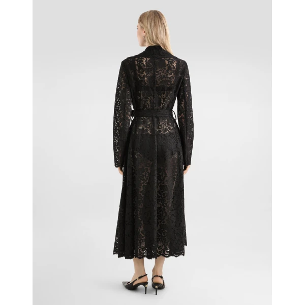 Dolce & Gabbana Long double-breasted cordonetto lace coat, view 3