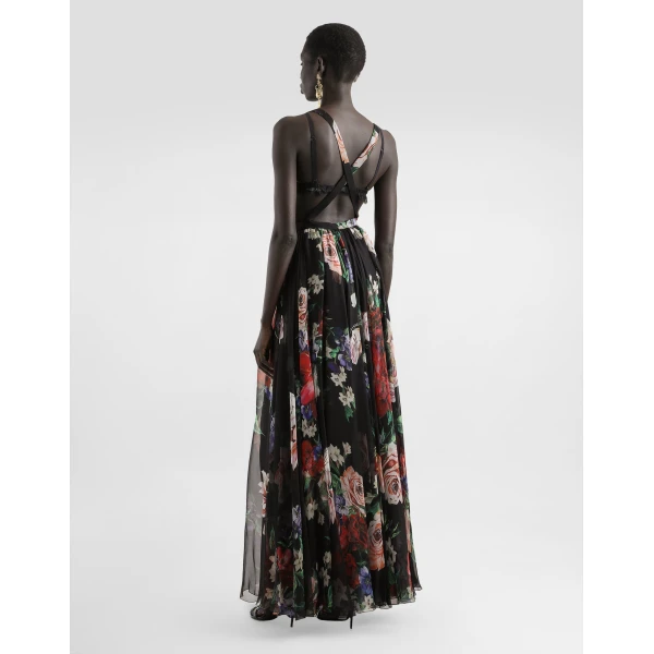 Dolce & Gabbana Long floral-print chiffon dress, view 3