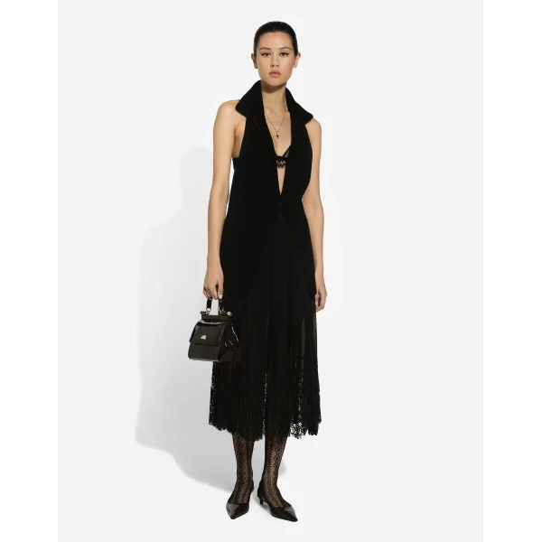 Dolce & Gabbana Long georgette skirt with lace edgings, view 2