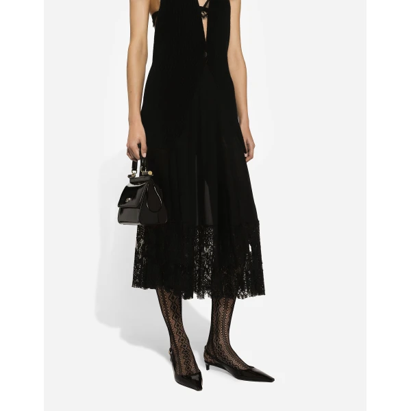Dolce & Gabbana Long georgette skirt with lace edgings, view 4