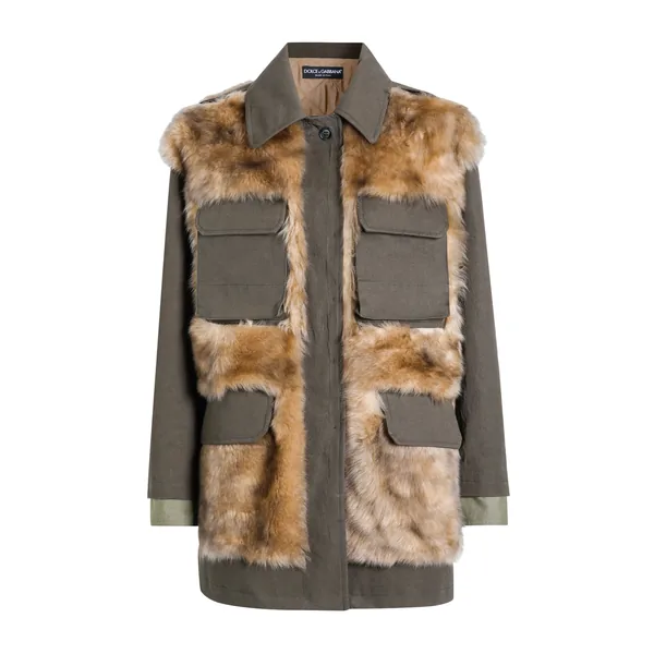 Long jacket in resin-coated gabardine