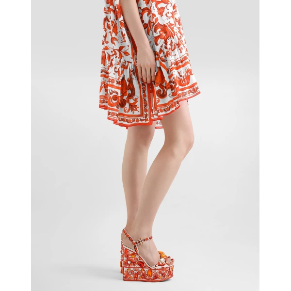 Dolce & Gabbana Long kaftan dress in majolica-print cotton, view 5