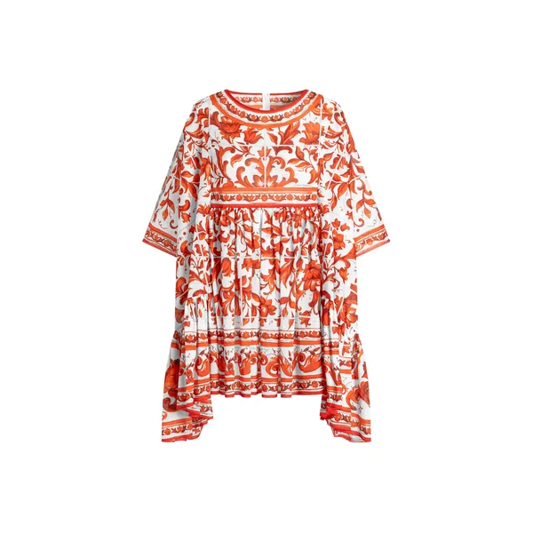 Dolce & Gabbana Long kaftan dress in majolica-print cotton