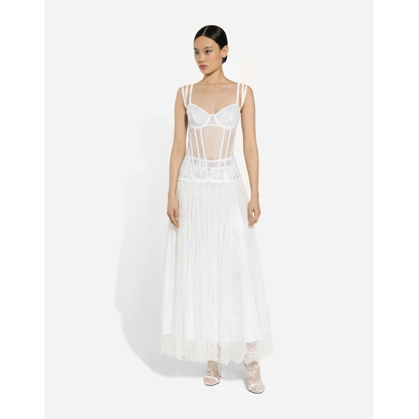 Dolce & Gabbana Long lace dress with corset detailing, view 3