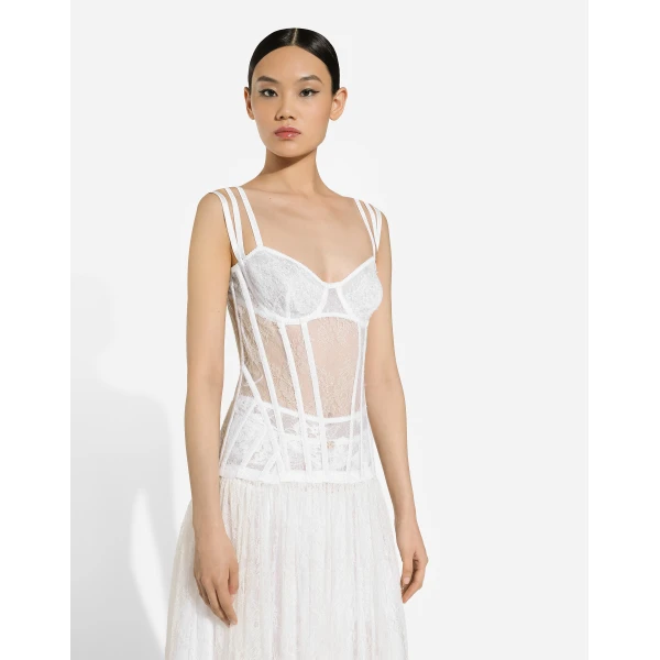 Dolce & Gabbana Long lace dress with corset detailing, view 5